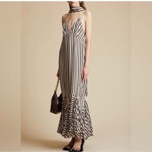 ISO KHAITE Candita Brown Ivory Striped Dress